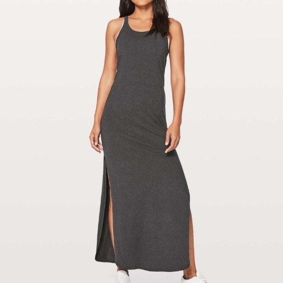 Lululemon Refresh Maxi ll Gray Lycra Stretch Sleevless Tank Dress 2 Yoga Lounge - Picture 2 of 11